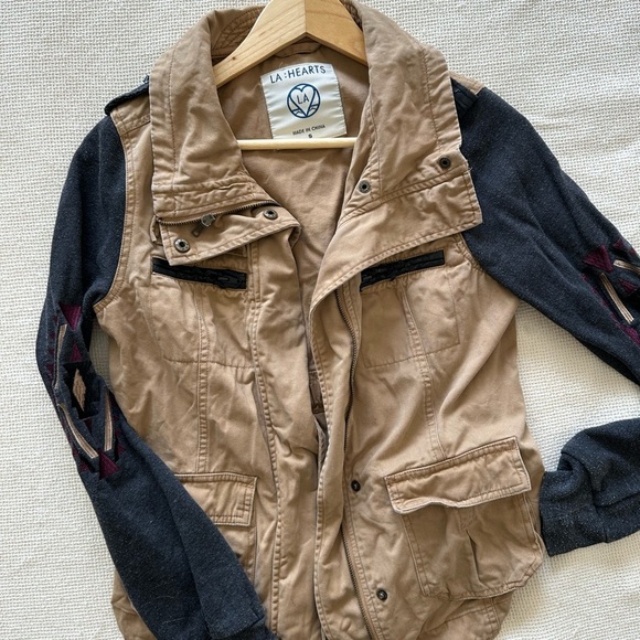 La Hearts Tan and Gray Embroidered Jacket - Picture 1 of 8